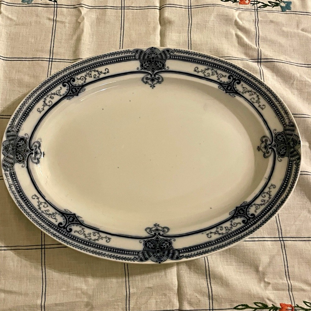 Antique Flow Blue Semi Porcelain Platter W. Adams &Co Athens Pattern 14.5" X 11"